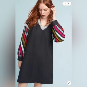 Anthropologie Chantik black long sleeve chevron embellished dress size xs